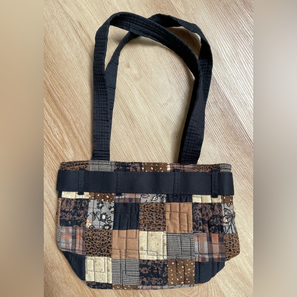 Donna Sharp Patchwork Shoulder Bag Purse Tan Gray… - image 2